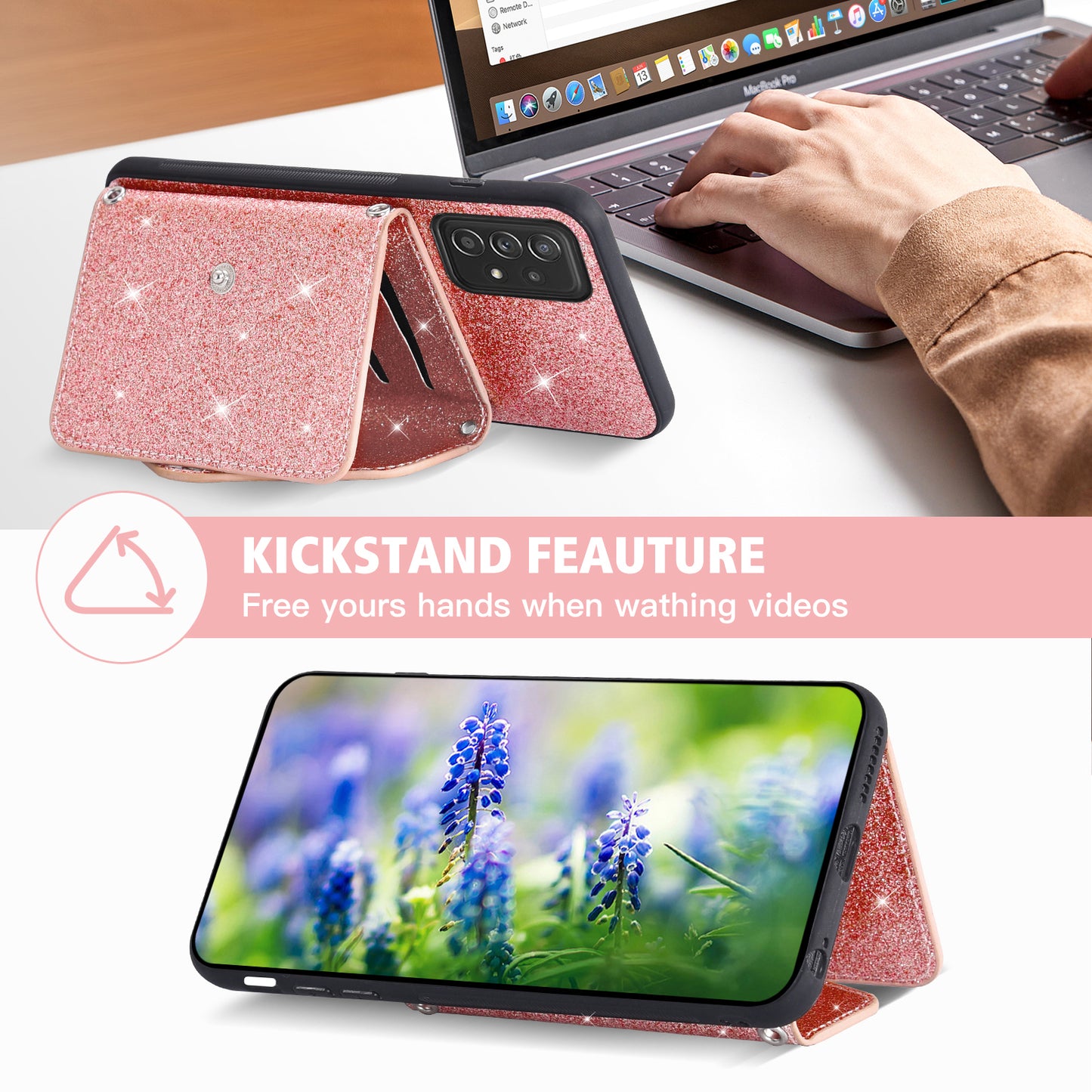 Card Holder Phone Case for Samsung Galaxy A32 5G / M32 5G Triangle Kickstand PU Leather+TPU Smartphone Cover