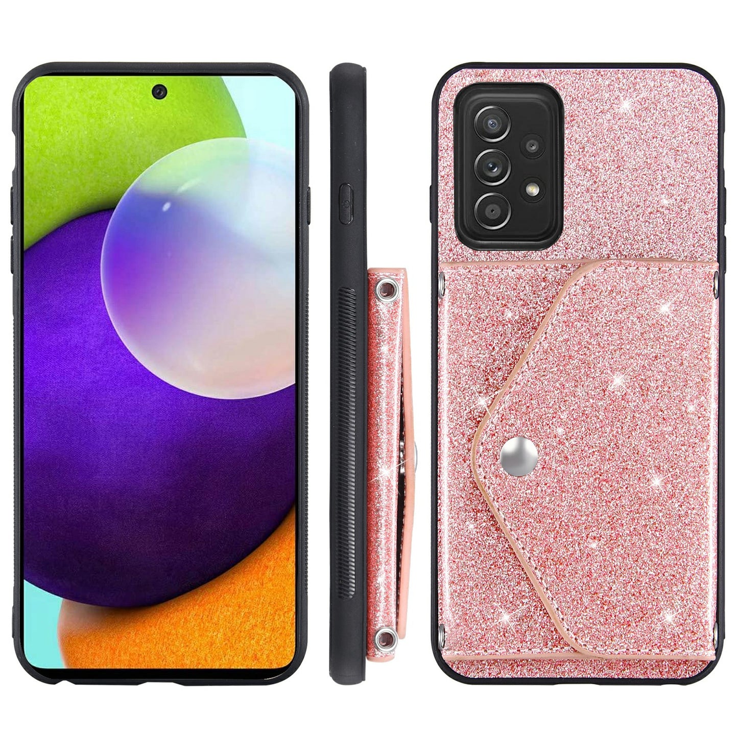 Card Holder Phone Case for Samsung Galaxy A32 5G / M32 5G Triangle Kickstand PU Leather+TPU Smartphone Cover