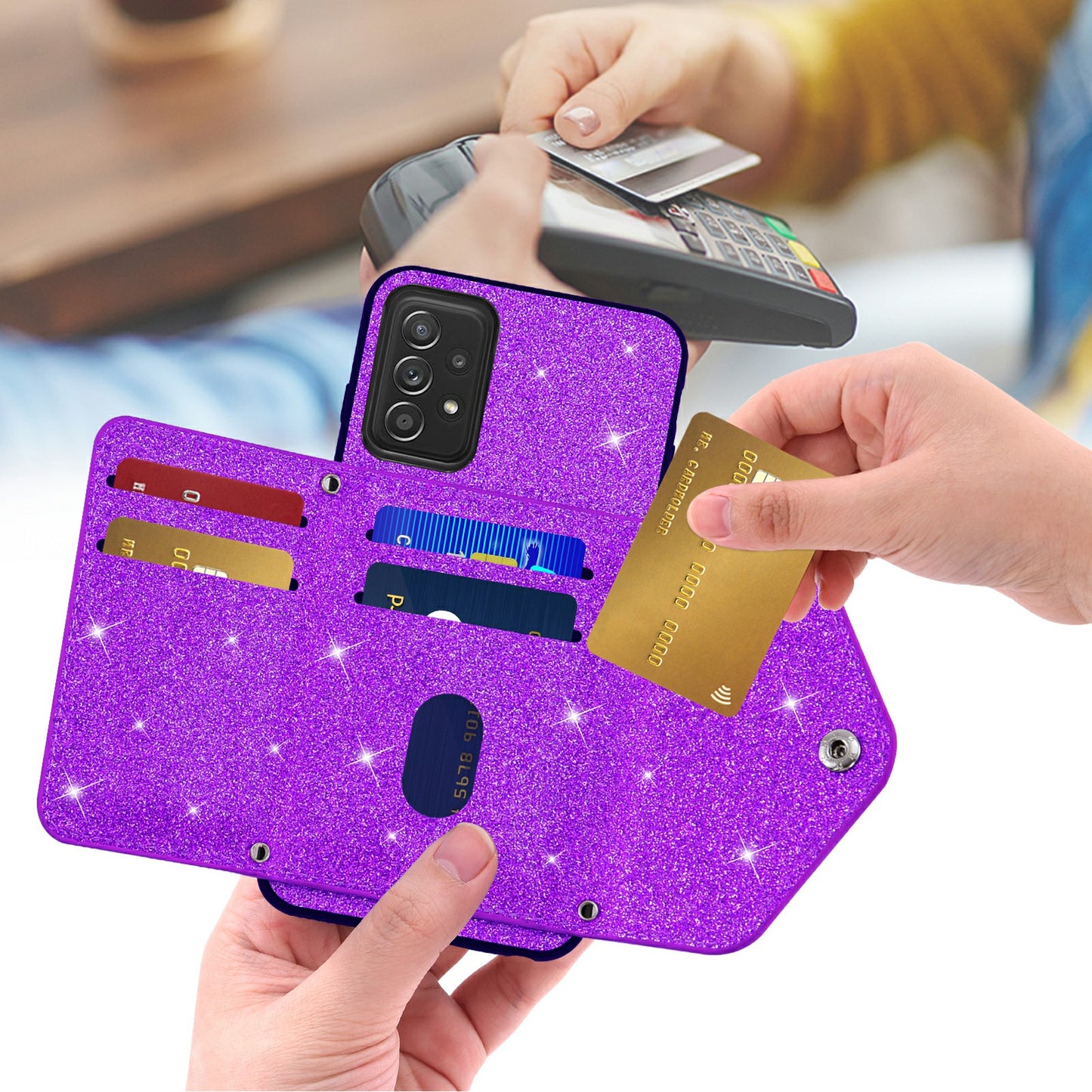 Card Holder Phone Case for Samsung Galaxy A32 5G / M32 5G Triangle Kickstand PU Leather+TPU Smartphone Cover