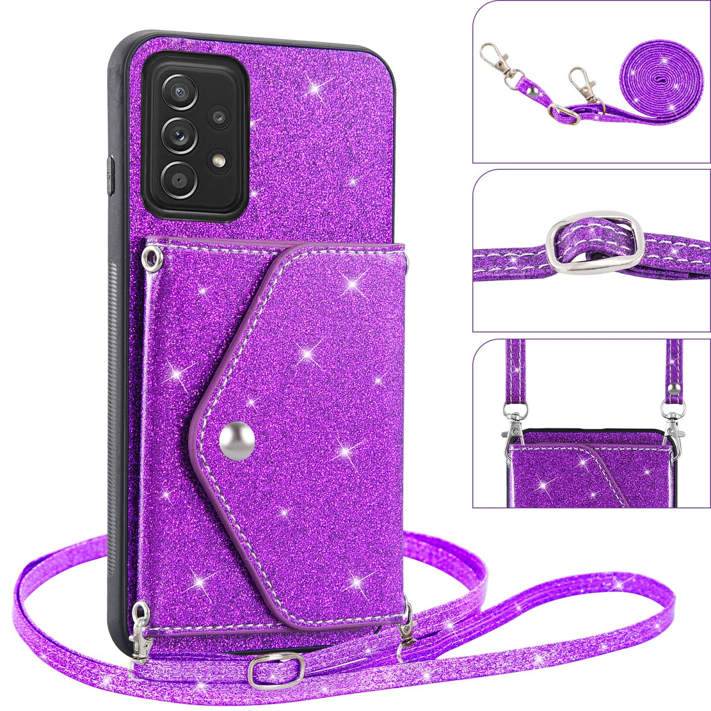 Card Holder Phone Case for Samsung Galaxy A32 5G / M32 5G Triangle Kickstand PU Leather+TPU Smartphone Cover