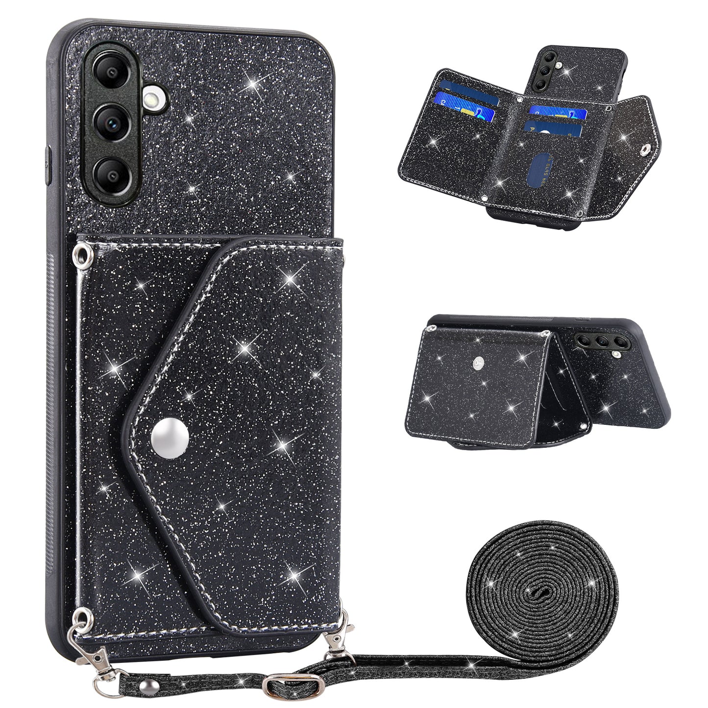 For Samsung Galaxy A24 4G Card Holder Phone Shell  Kickstand PU Leather+TPU Phone Cover