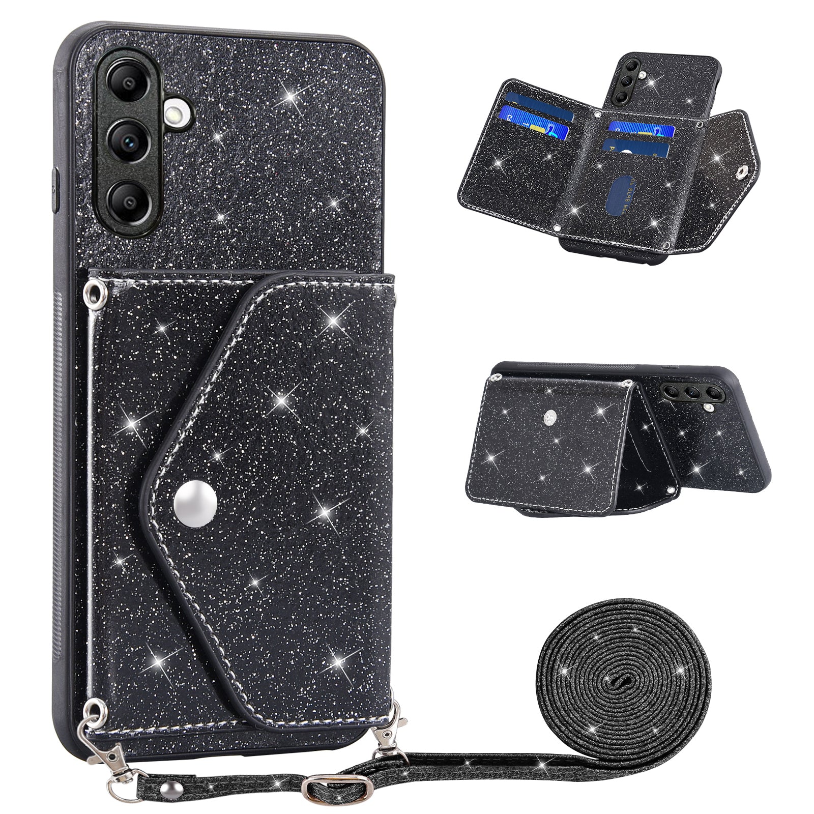 For Samsung Galaxy A24 4G Card Holder Phone Shell  Kickstand PU Leather+TPU Phone Cover