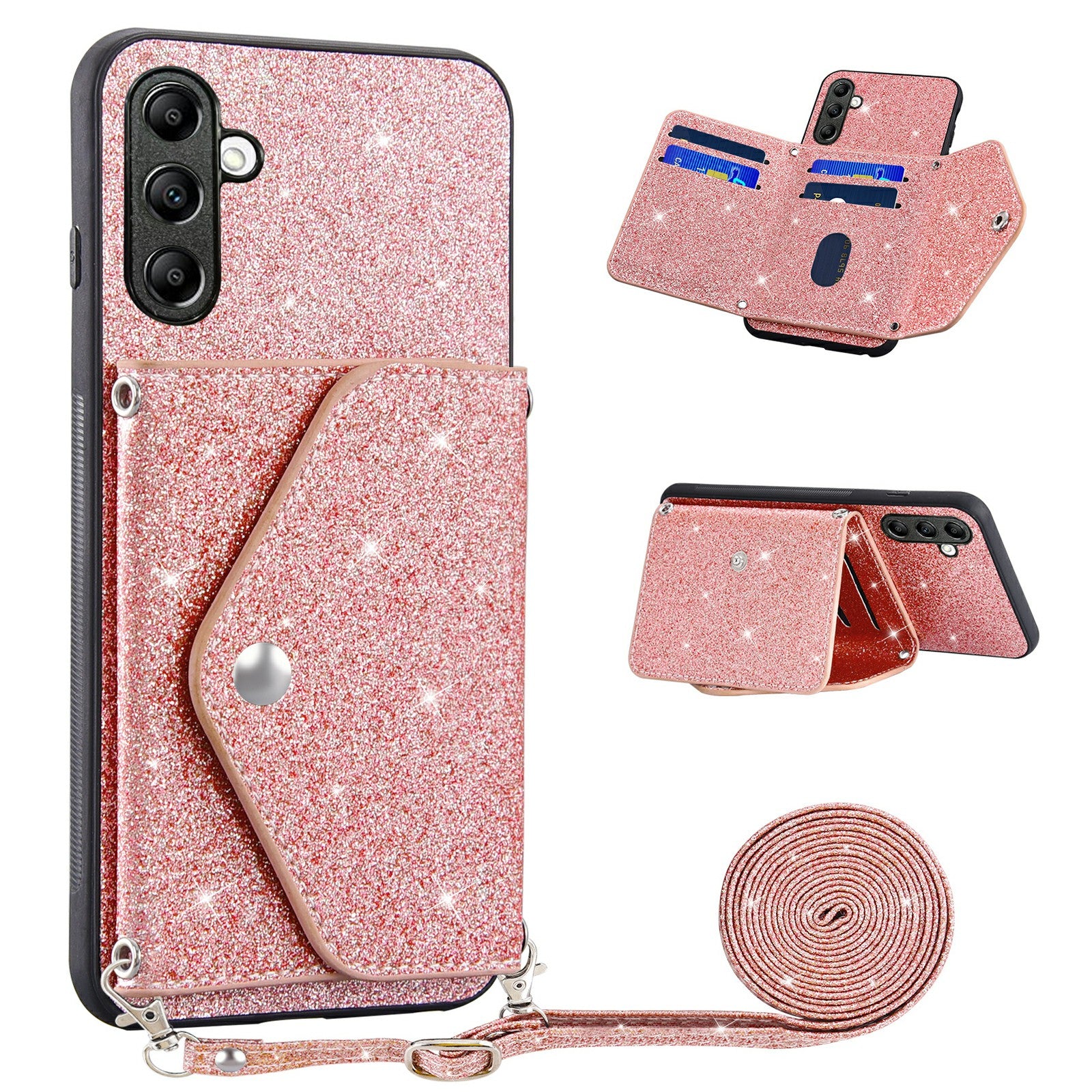 For Samsung Galaxy A24 4G Card Holder Phone Shell  Kickstand PU Leather+TPU Phone Cover