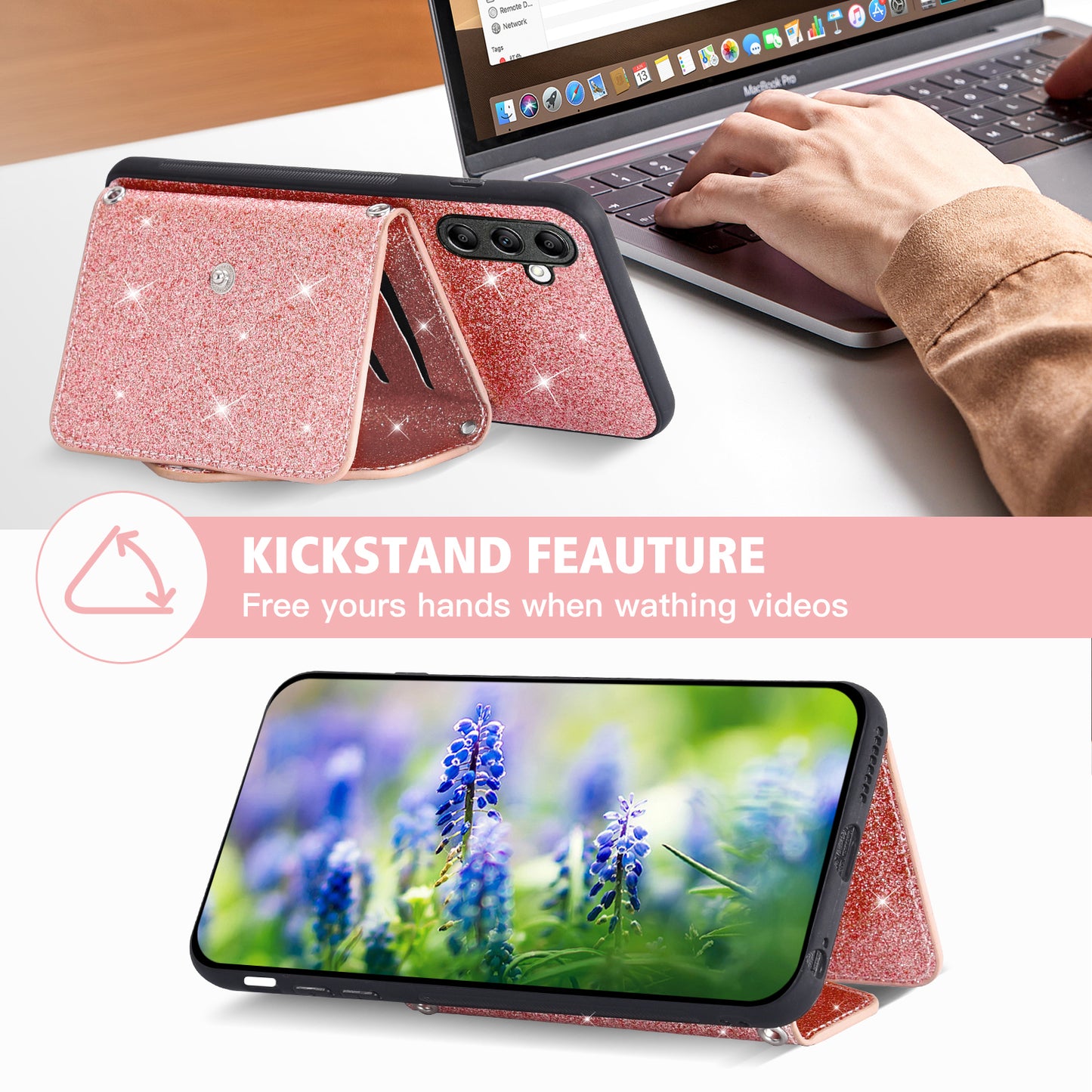 For Samsung Galaxy A24 4G Card Holder Phone Shell  Kickstand PU Leather+TPU Phone Cover