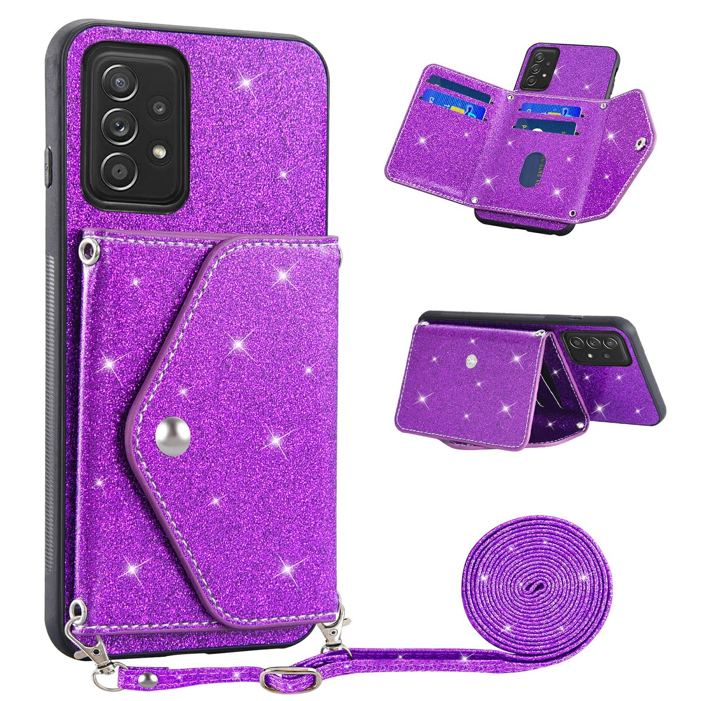 For Samsung Galaxy A13 5G / M13 5G / A04s 4G Card Holder Phone Case Kickstand PU Leather+TPU Mobile Phone Cover