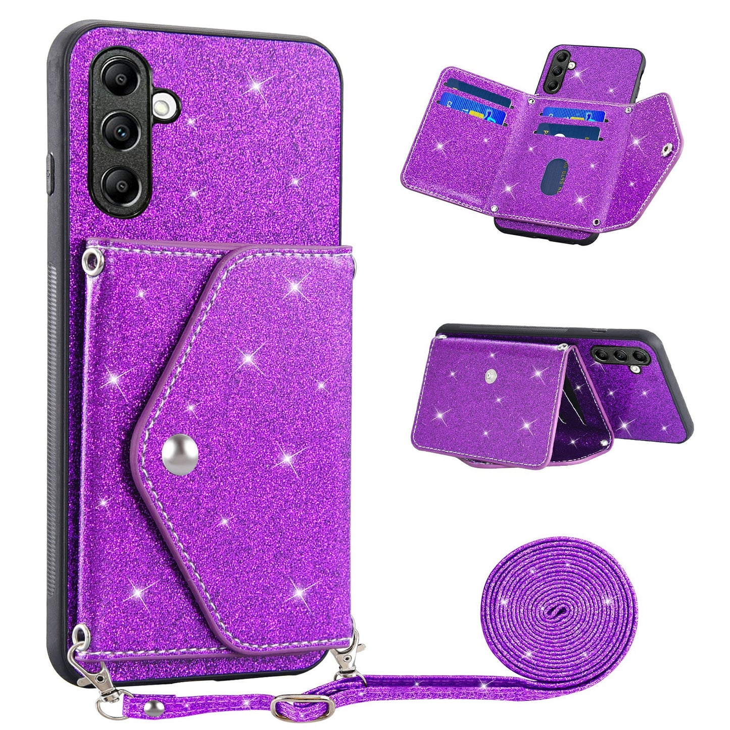 For Samsung Galaxy A14 5G / 4G PU Leather+TPU Phone Cover Kickstand Card Holder Cell Phone Case