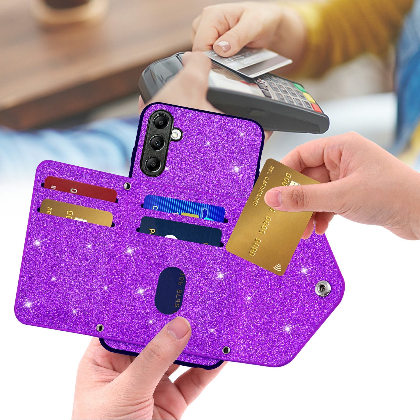 For Samsung Galaxy A14 5G / 4G PU Leather+TPU Phone Cover Kickstand Card Holder Cell Phone Case