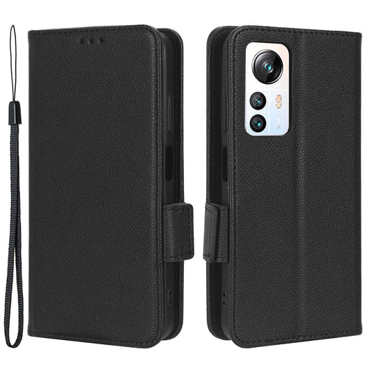 For Blackview A85 Wallet Phone Case PU Leather Litchi Texture Stand Cover with Strap