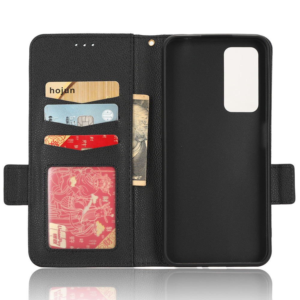 For Blackview A85 Wallet Phone Case PU Leather Litchi Texture Stand Cover with Strap