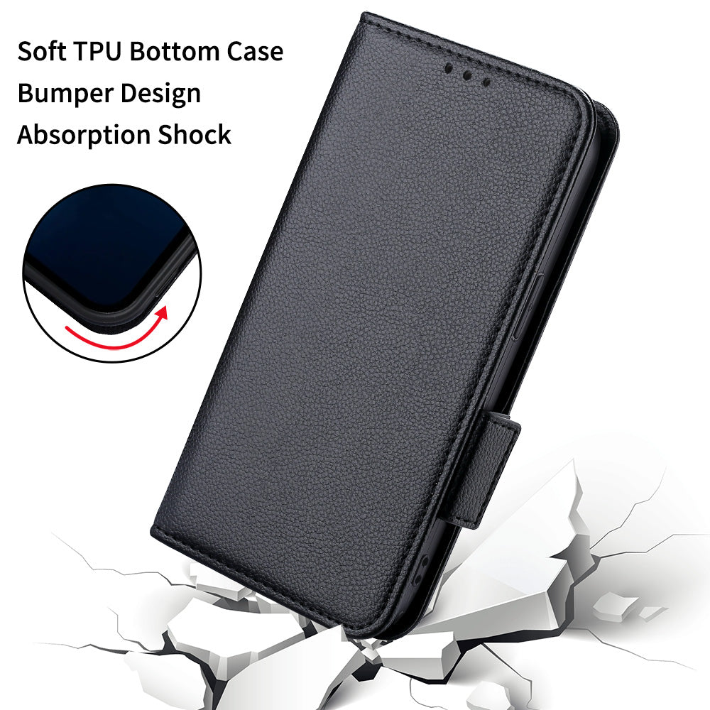 For Blackview A85 Wallet Phone Case PU Leather Litchi Texture Stand Cover with Strap