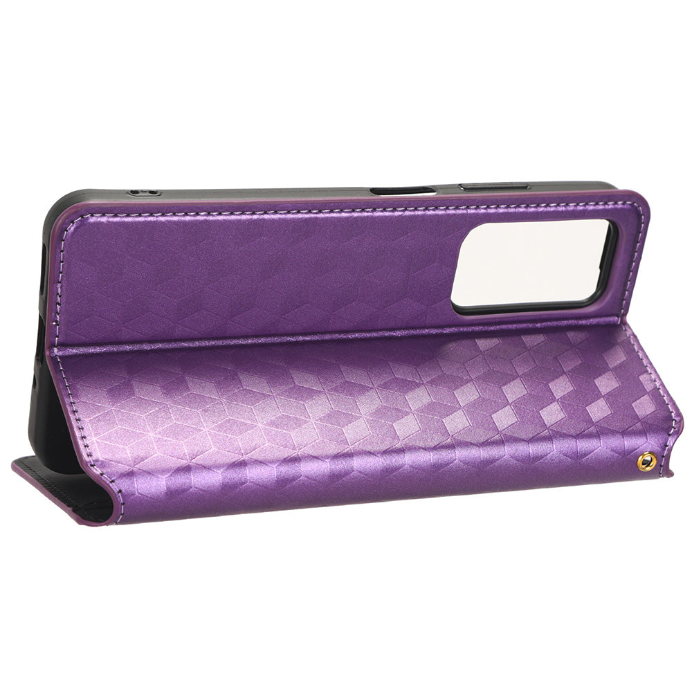 For Blackview A85 PU Leather Imprinted Rhombus Pattern Phone Case Stand Wallet Flip Cover