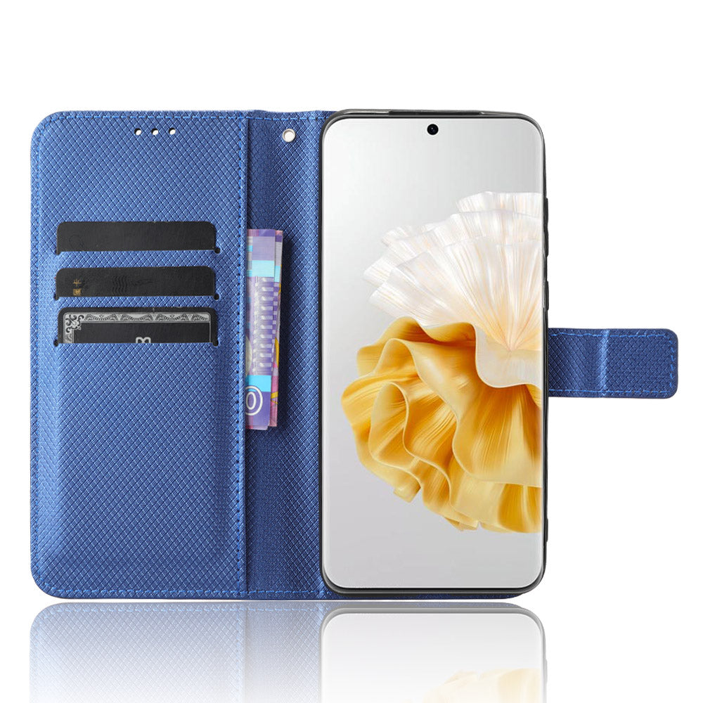 For Huawei P60 Pro / P60 Flip PU Leather Protective Cover Diamond Texture Wallet Anti-Scratch Phone Case