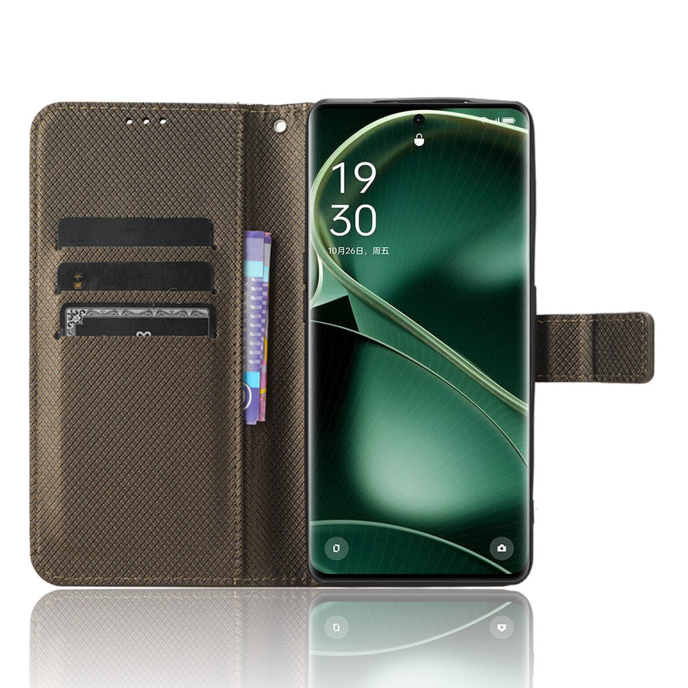 For Oppo Find X6 Pro PU Leather Protective Cover Stand Function Diamond Texture Wallet Phone Case