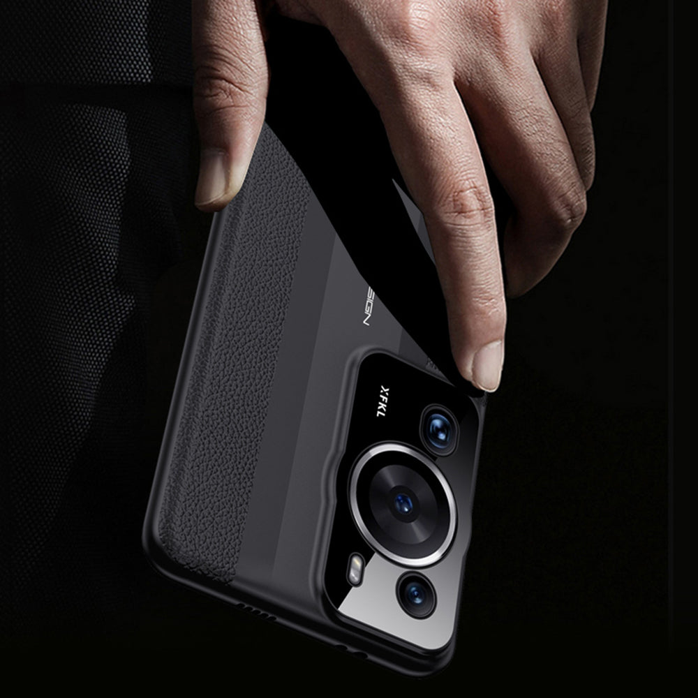Shockproof Cover for Huawei P60 Anti-Drop Phone Case Genuine Cow Leather PC Cell Phone Shell