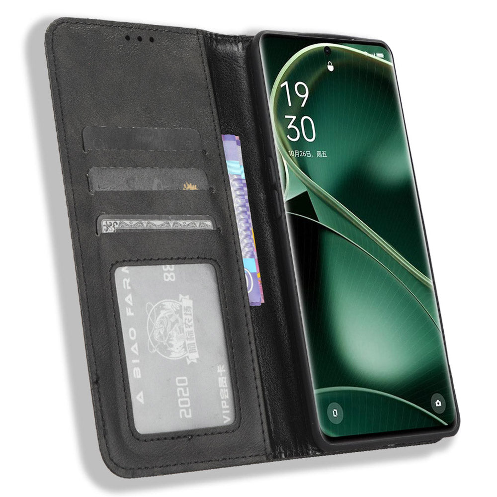 For Oppo Find X6 Retro Phone Cover Magnetic PU Leather Stand Cell Phone Wallet Case