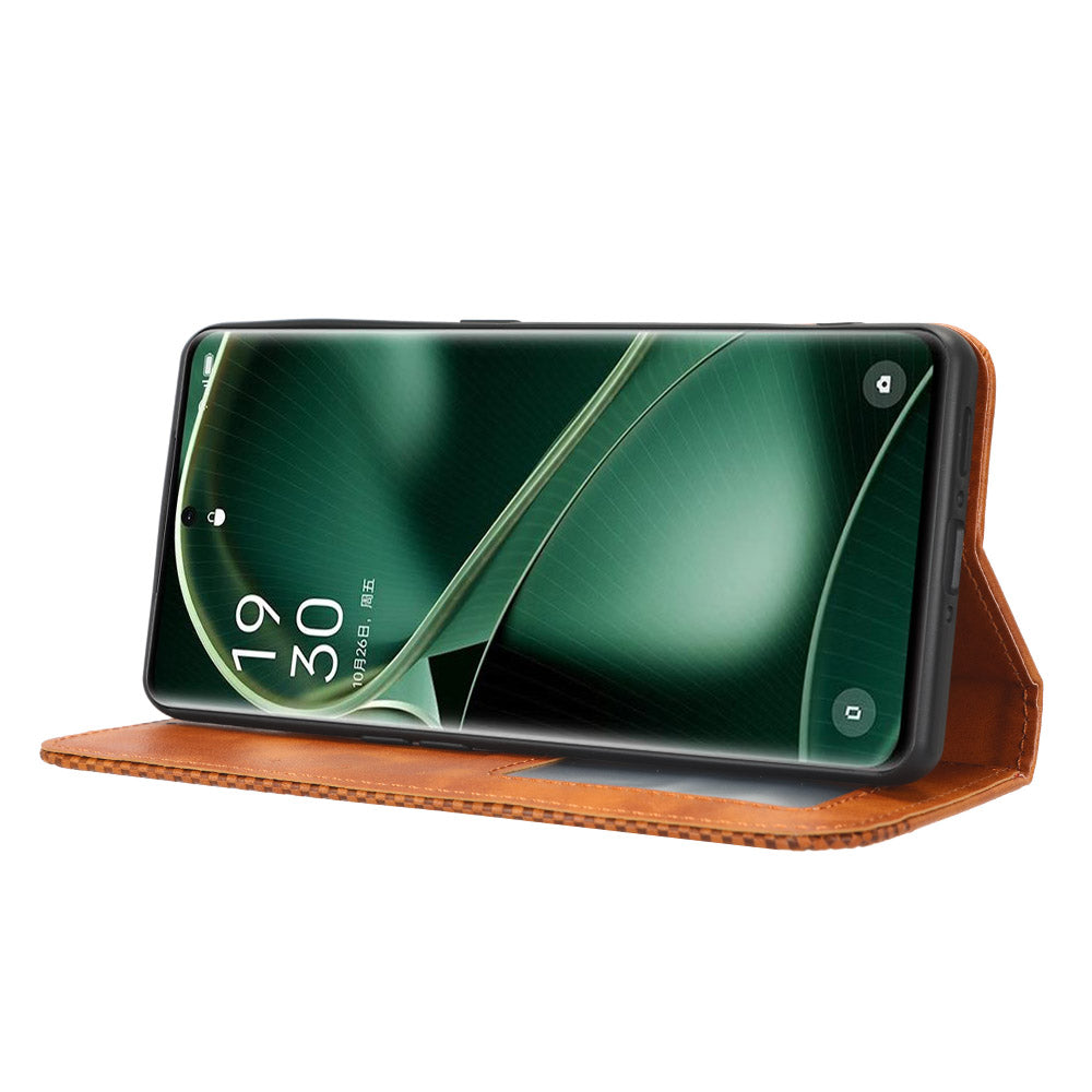 For Oppo Find X6 Retro Phone Cover Magnetic PU Leather Stand Cell Phone Wallet Case