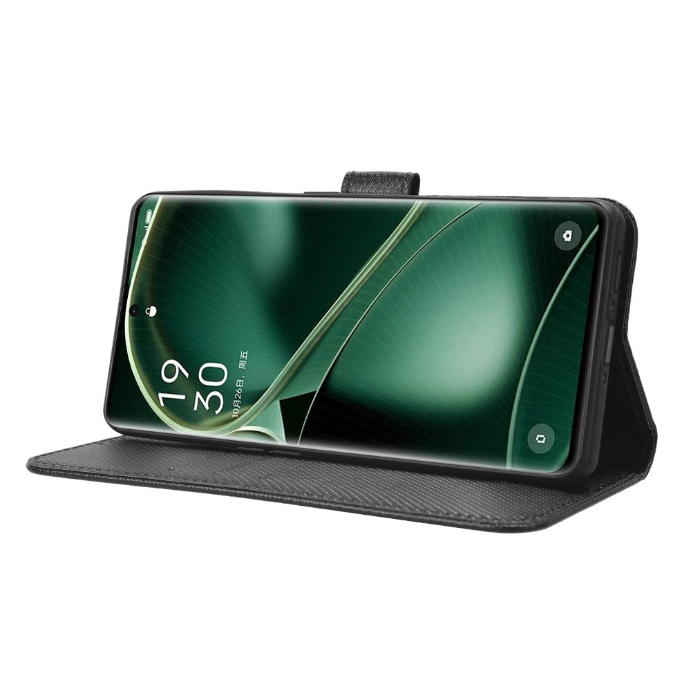For Oppo Find X6 PU Leather Wallet Case Diamond Texture Stand Protective Phone Cover