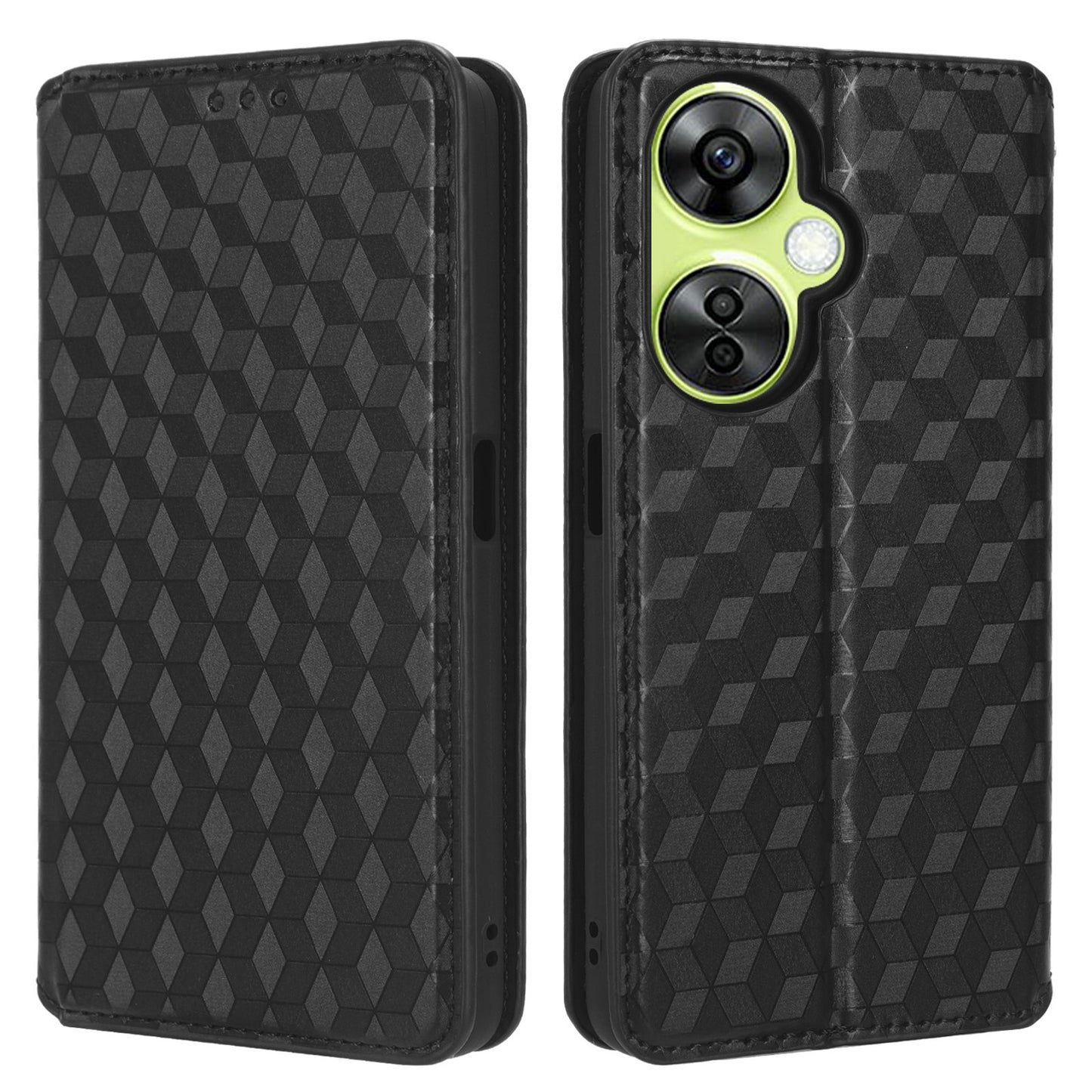 For OnePlus Nord CE 3 Lite 5G / Nord N30 5G Leather Phone Cover Stand Imprinted Rhombus Pattern Phone Wallet Case