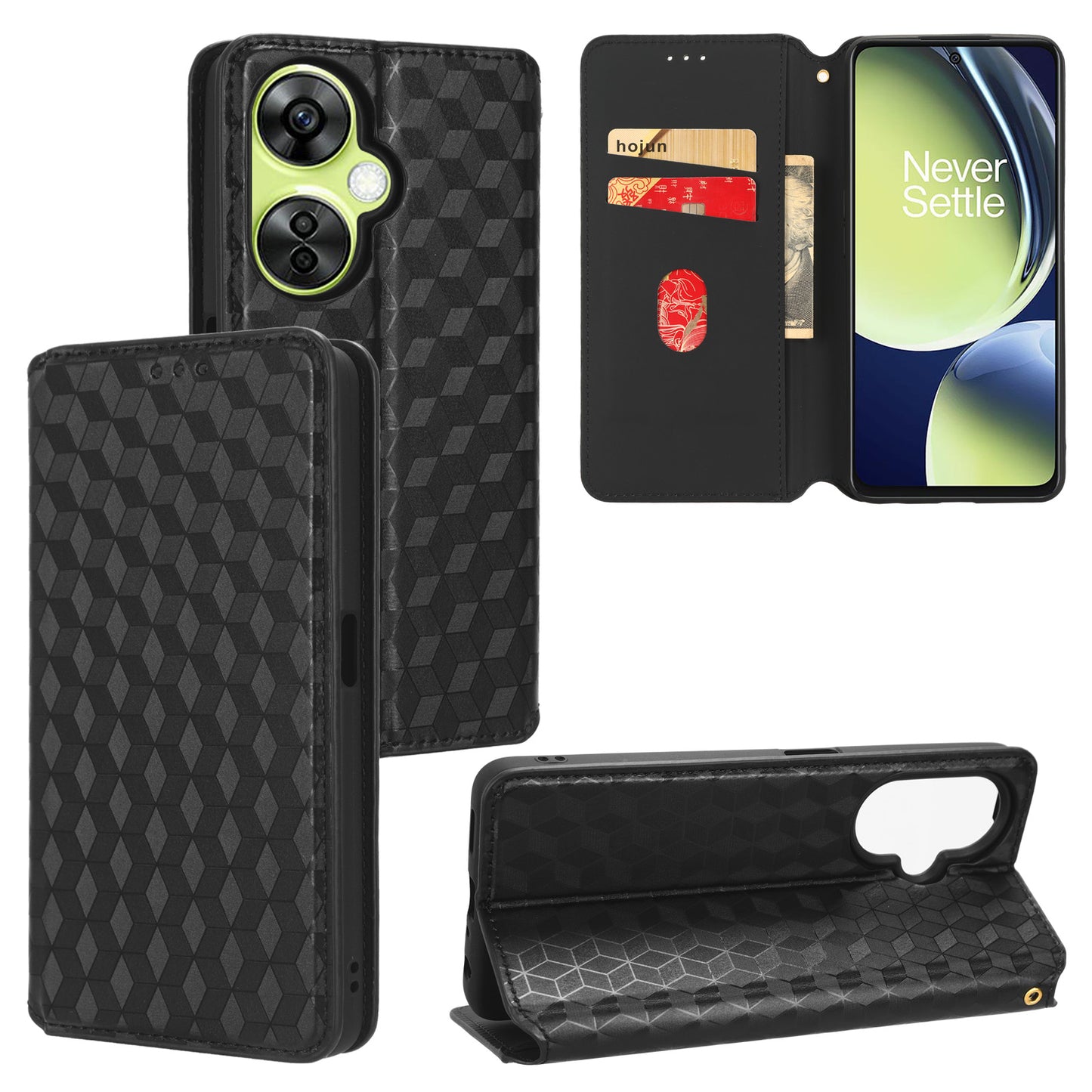 For OnePlus Nord CE 3 Lite 5G / Nord N30 5G Leather Phone Cover Stand Imprinted Rhombus Pattern Phone Wallet Case