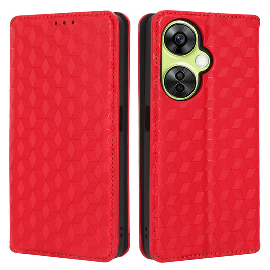 For OnePlus Nord CE 3 Lite 5G / Nord N30 5G Leather Phone Cover Stand Imprinted Rhombus Pattern Phone Wallet Case