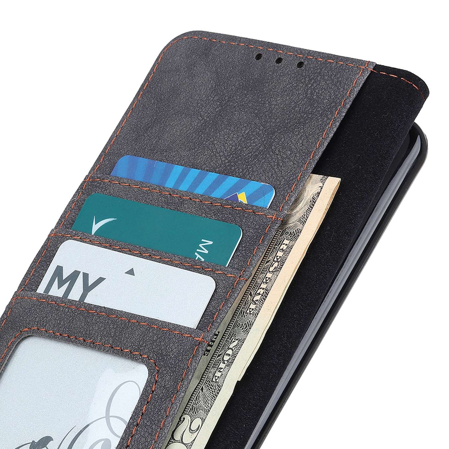 KHAZHEN For Xiaomi Redmi Note 12 Turbo / Poco F5 5G Stitching Retro Phone Case Split Leather Wallet Protective Stand Cover