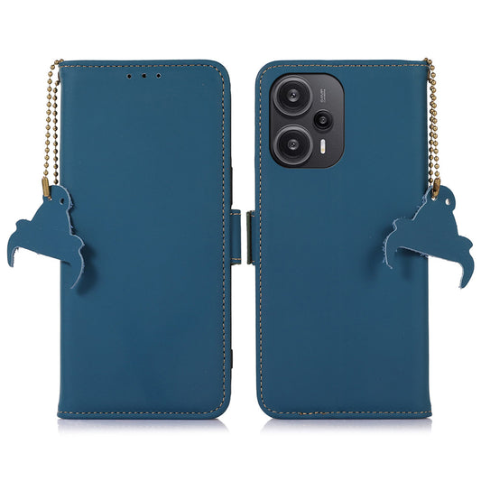 For Xiaomi Redmi Note 12 Turbo / Poco F5 5G RFID Blocking Phone Case Genuine Cow Leather Stand Wallet Protective Cover