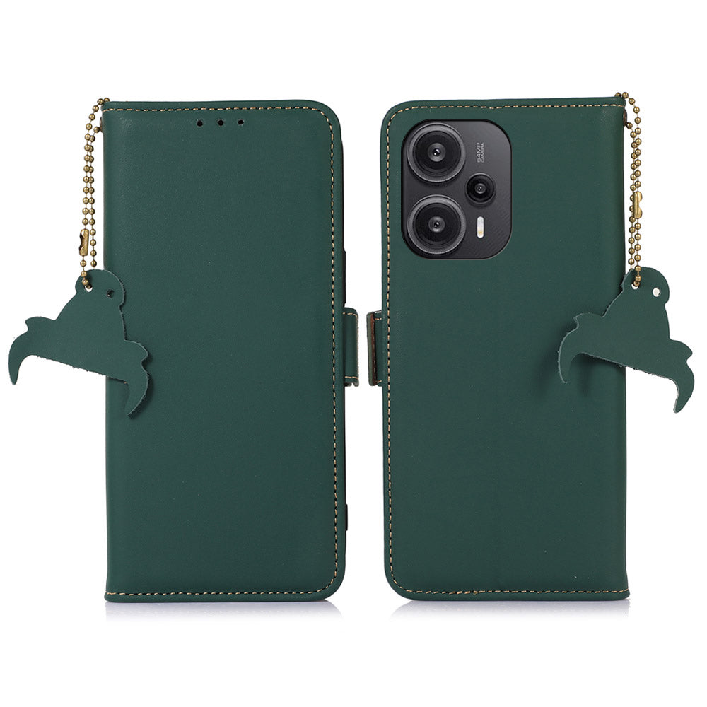 For Xiaomi Redmi Note 12 Turbo / Poco F5 5G RFID Blocking Phone Case Genuine Cow Leather Stand Wallet Protective Cover