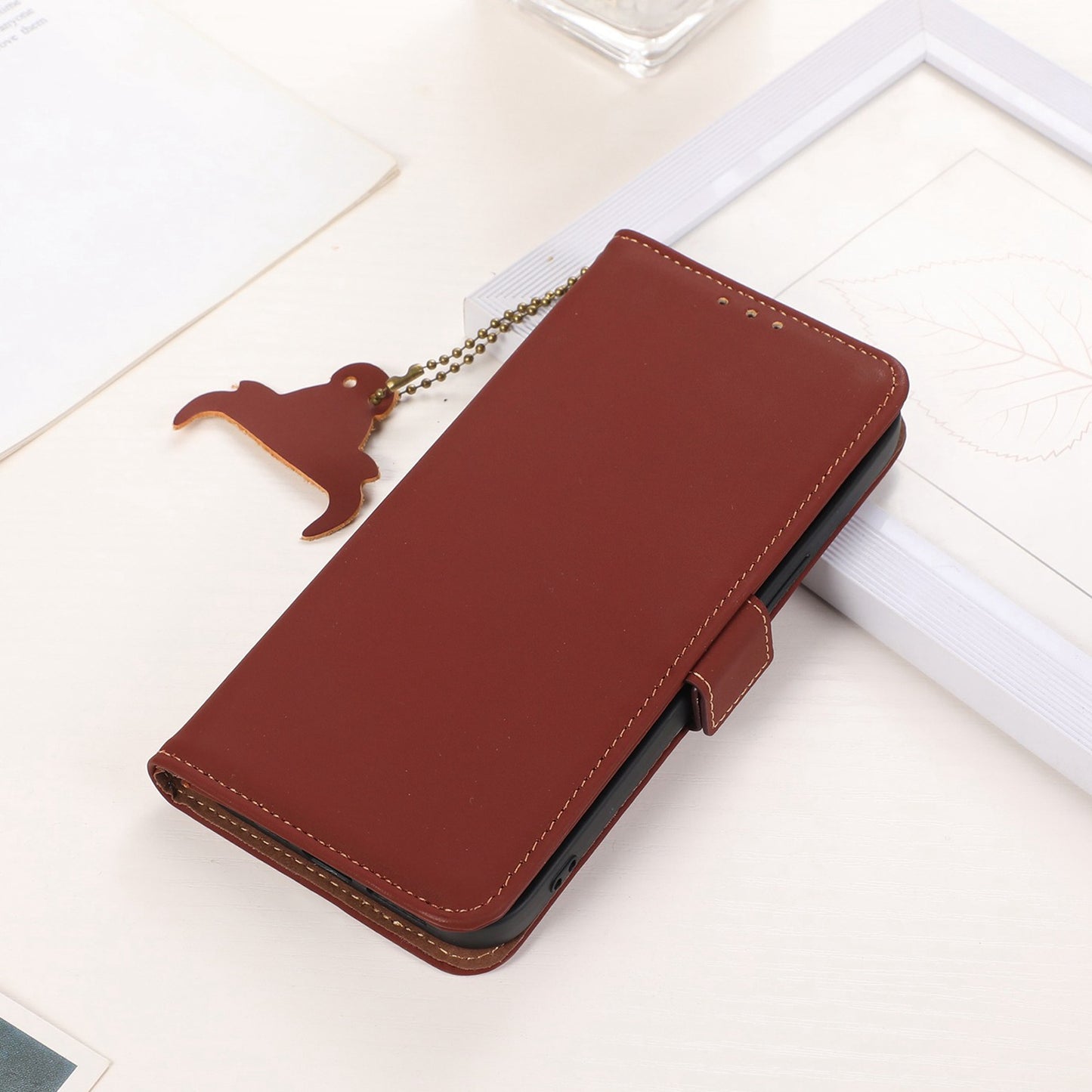 For Xiaomi Redmi Note 12 Turbo / Poco F5 5G RFID Blocking Phone Case Genuine Cow Leather Stand Wallet Protective Cover