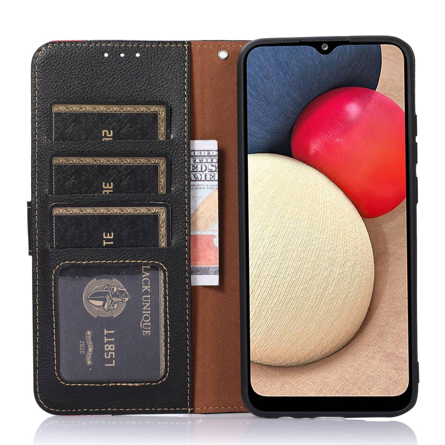 KHAZNEH For Nokia C32 Litchi Texture RFID Blocking Phone Case Leather Wallet Stand Anti-drop Cover
