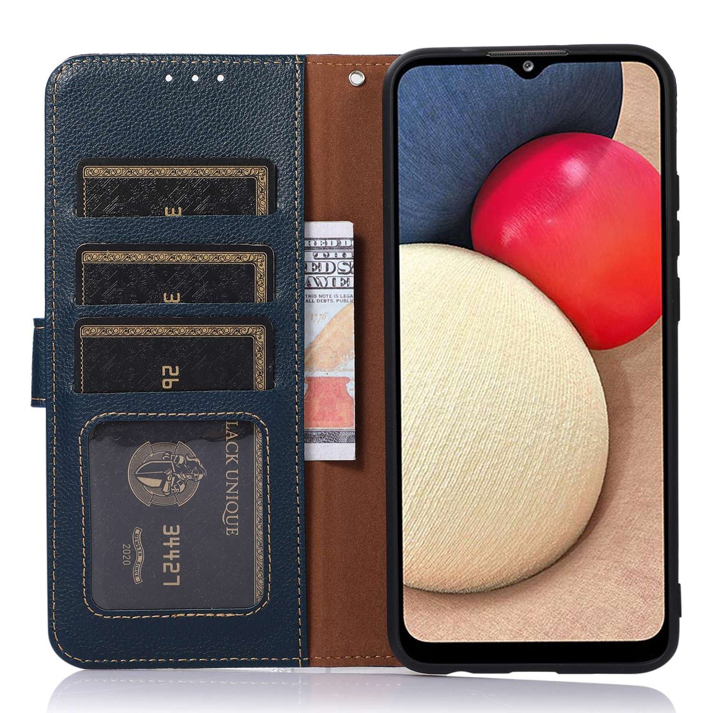 KHAZNEH For Nokia C32 Litchi Texture RFID Blocking Phone Case Leather Wallet Stand Anti-drop Cover