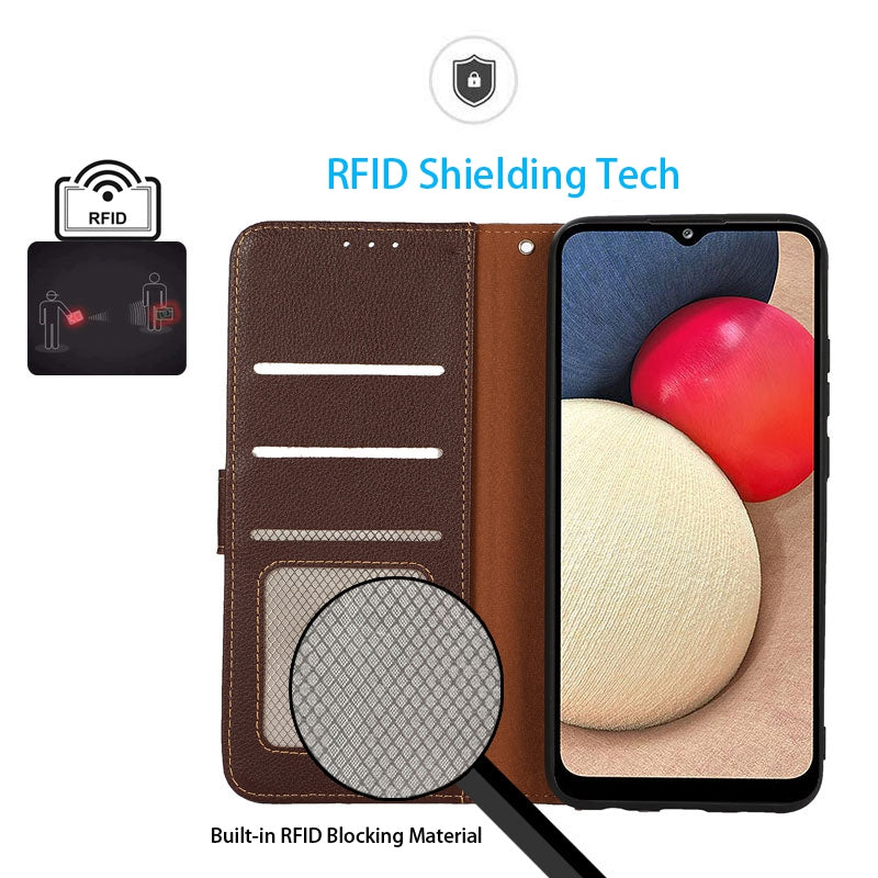 KHAZNEH For Nokia C32 Litchi Texture RFID Blocking Phone Case Leather Wallet Stand Anti-drop Cover