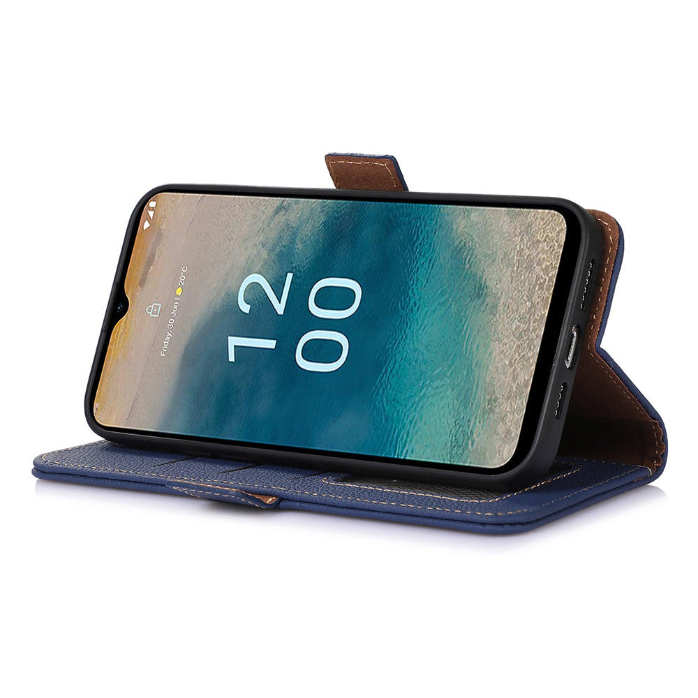 For Nokia C32 RFID Blocking Phone Cover Genuine Cow Leather Phone Case with Stand Wallet