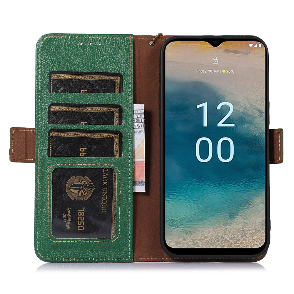 For Nokia C32 RFID Blocking Phone Cover Genuine Cow Leather Phone Case with Stand Wallet
