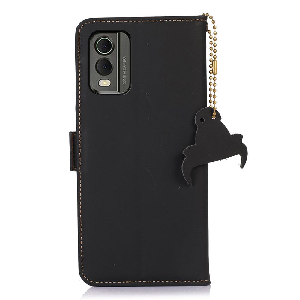 For Nokia C32 Stand Wallet RFID Blocking Phone Case Genuine Cow Leather Smartphone Cover