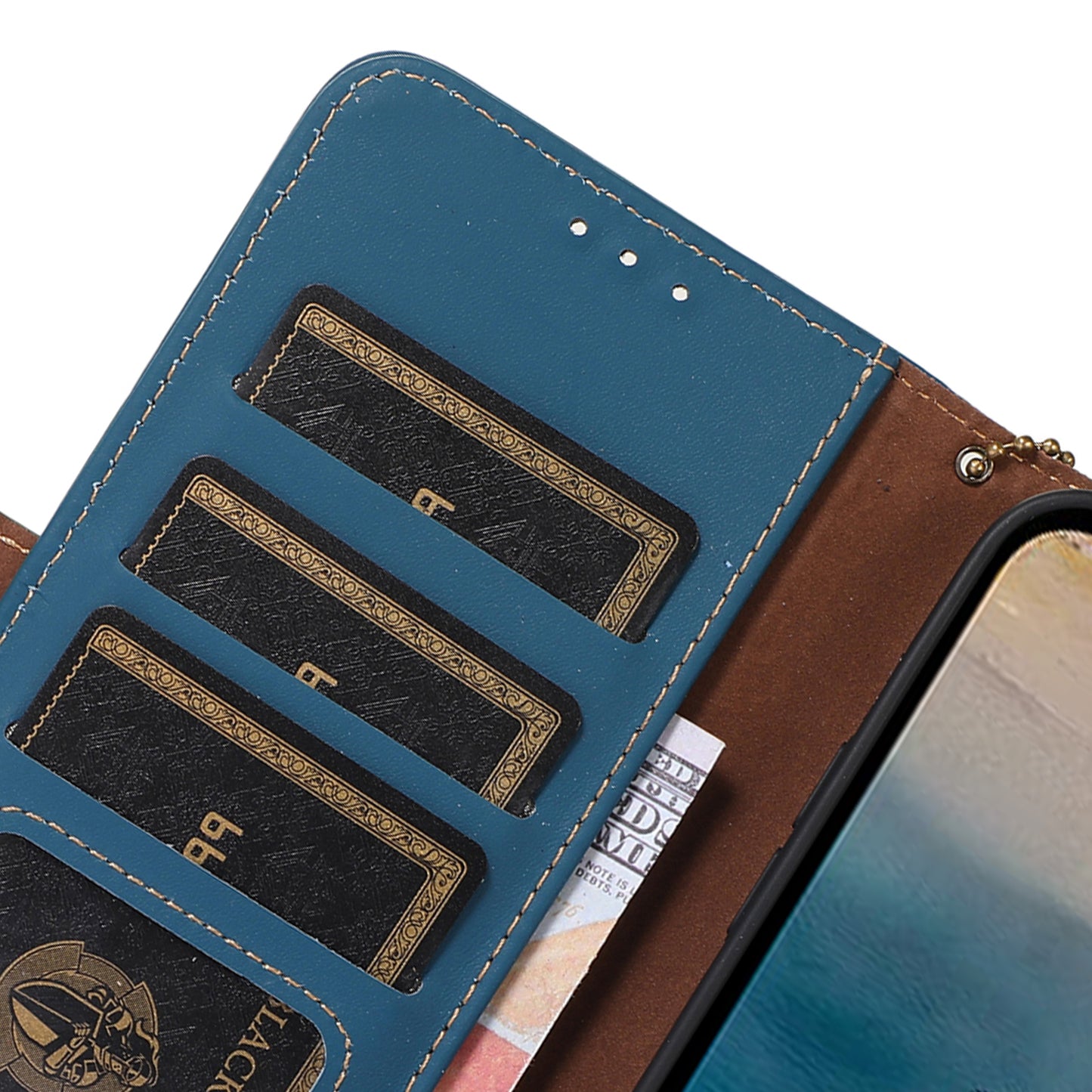 For Nokia C32 Stand Wallet RFID Blocking Phone Case Genuine Cow Leather Smartphone Cover