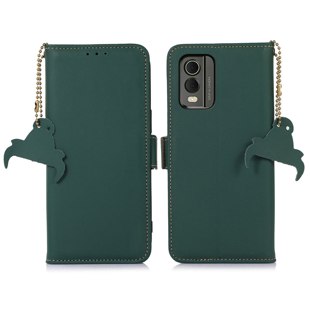 For Nokia C32 Stand Wallet RFID Blocking Phone Case Genuine Cow Leather Smartphone Cover