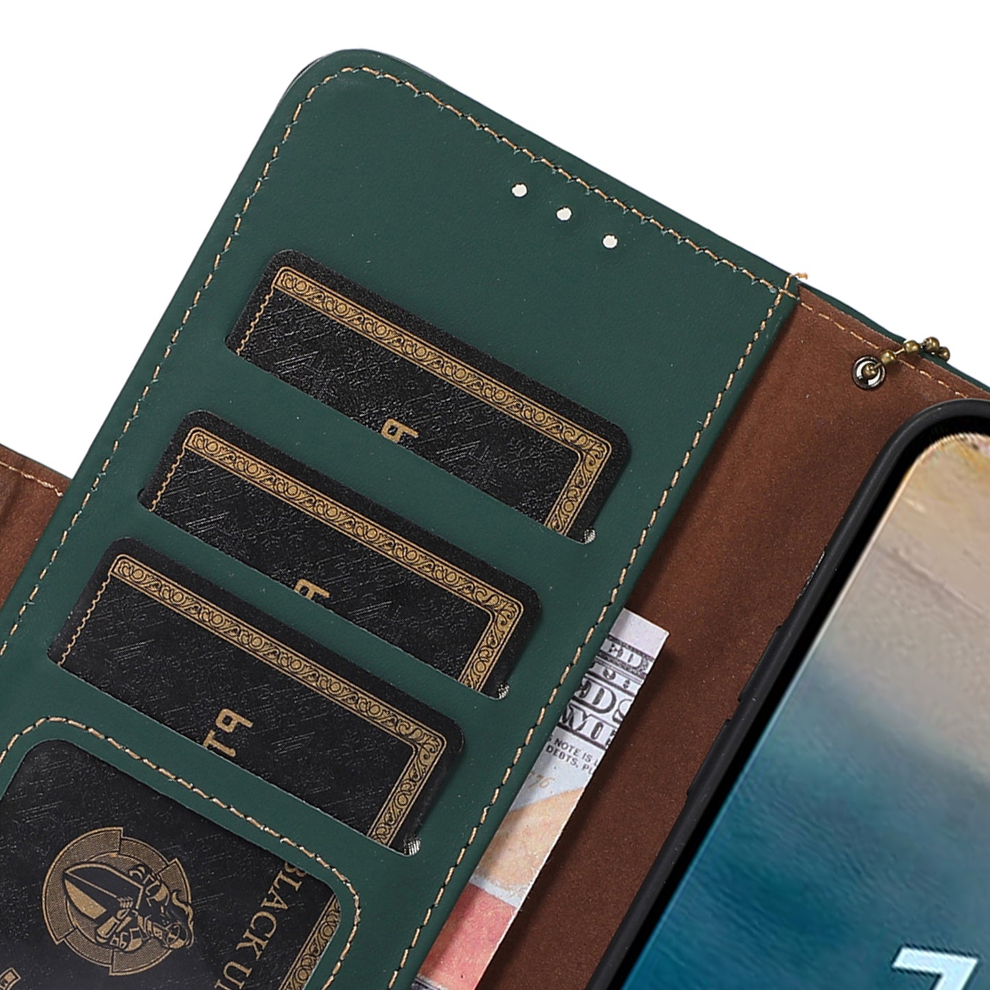 For Nokia C32 Stand Wallet RFID Blocking Phone Case Genuine Cow Leather Smartphone Cover