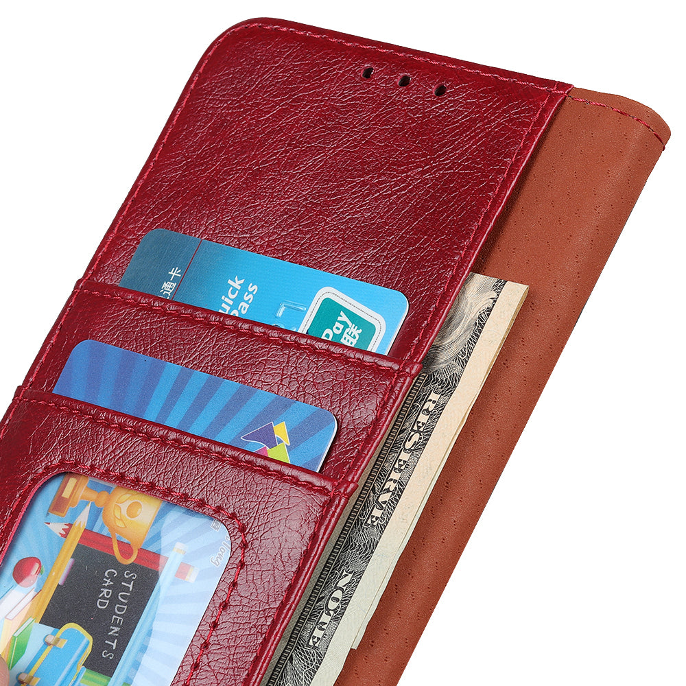 For Nokia C32 Wallet Stand Split Leather Phone Case Nappa Texture Cellphone Protective Cover