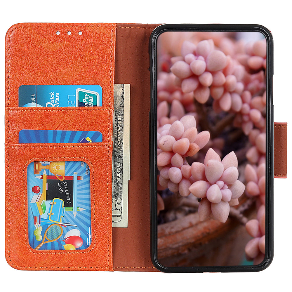 For Nokia C32 Wallet Stand Split Leather Phone Case Nappa Texture Cellphone Protective Cover