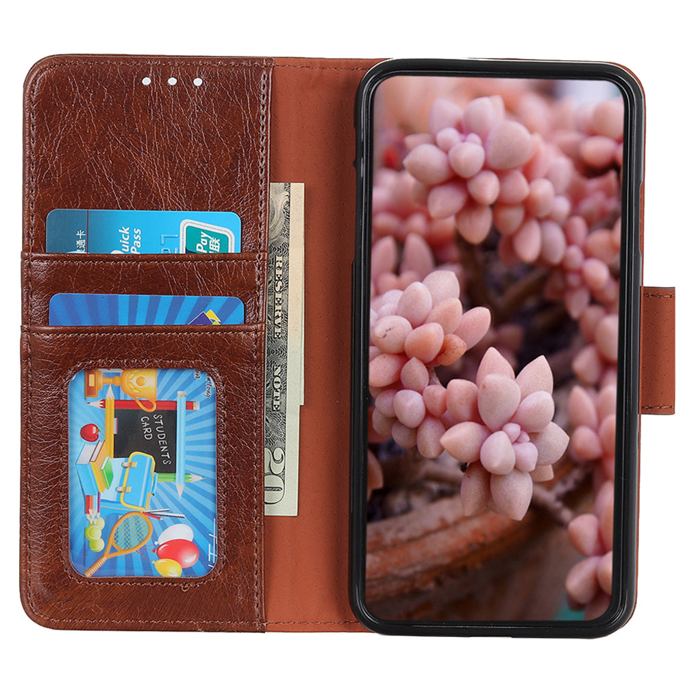For Nokia C32 Wallet Stand Split Leather Phone Case Nappa Texture Cellphone Protective Cover