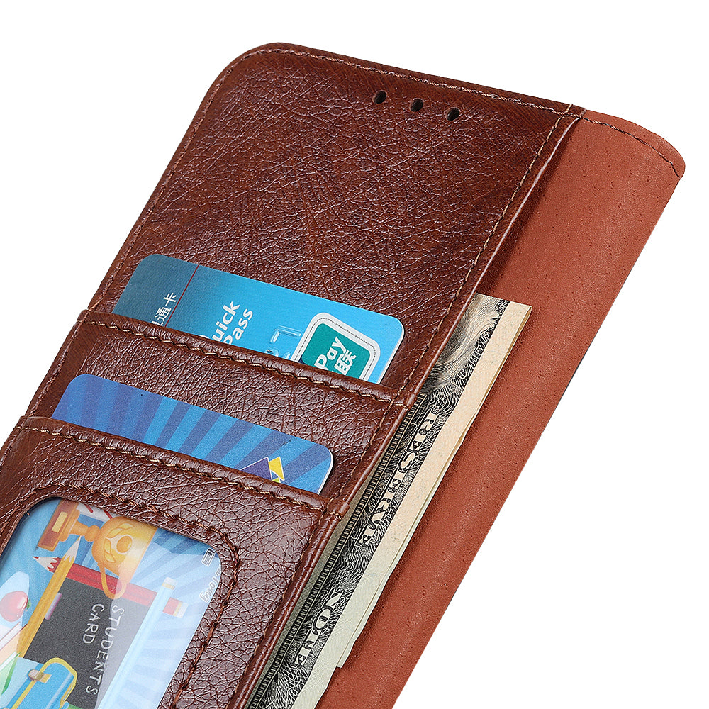 For Nokia C32 Wallet Stand Split Leather Phone Case Nappa Texture Cellphone Protective Cover