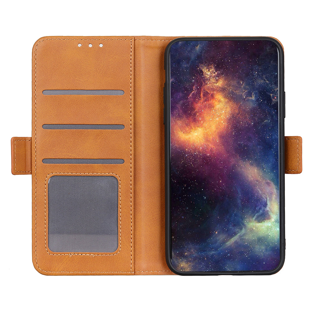 Phone Cover for Nokia C32 Anti-drop Cowhide Texture PU Leather Foldable Stand Wallet Case