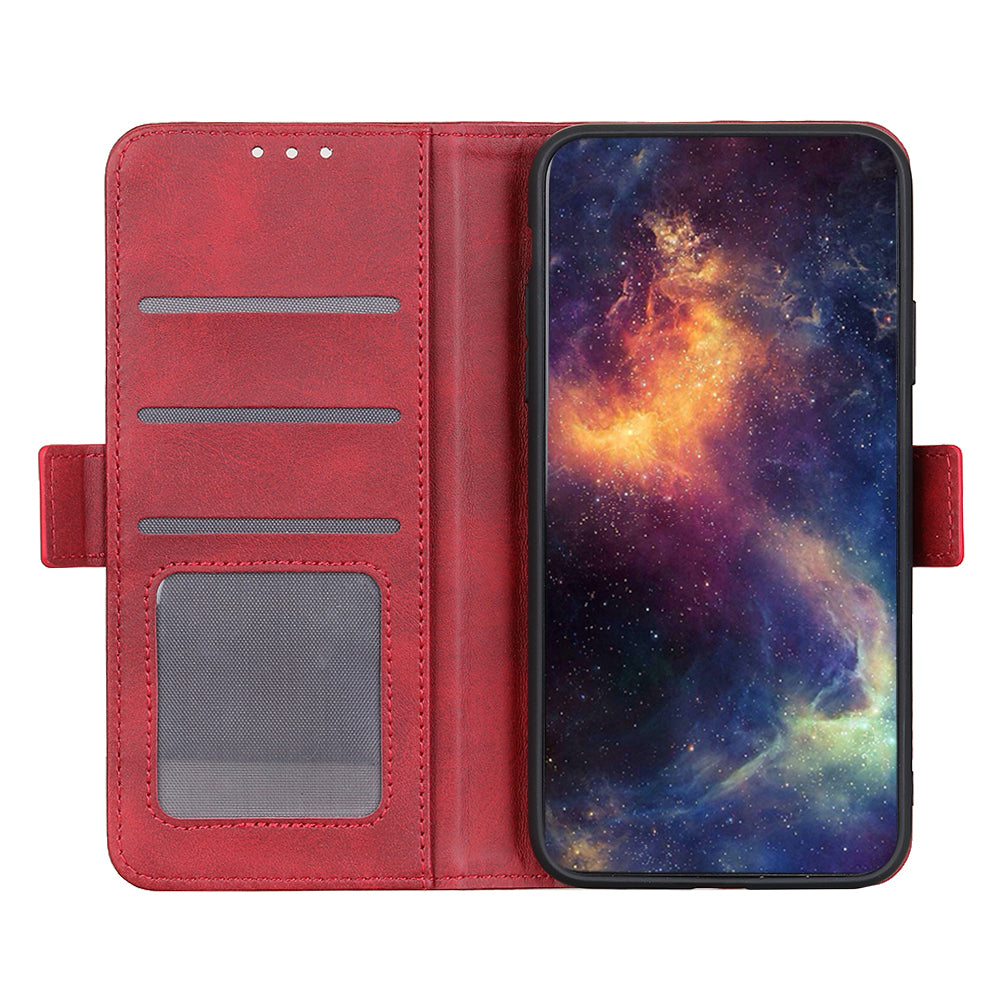 Phone Cover for Nokia C32 Anti-drop Cowhide Texture PU Leather Foldable Stand Wallet Case
