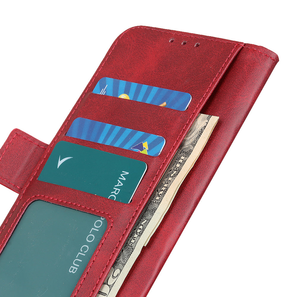 Phone Cover for Nokia C32 Anti-drop Cowhide Texture PU Leather Foldable Stand Wallet Case