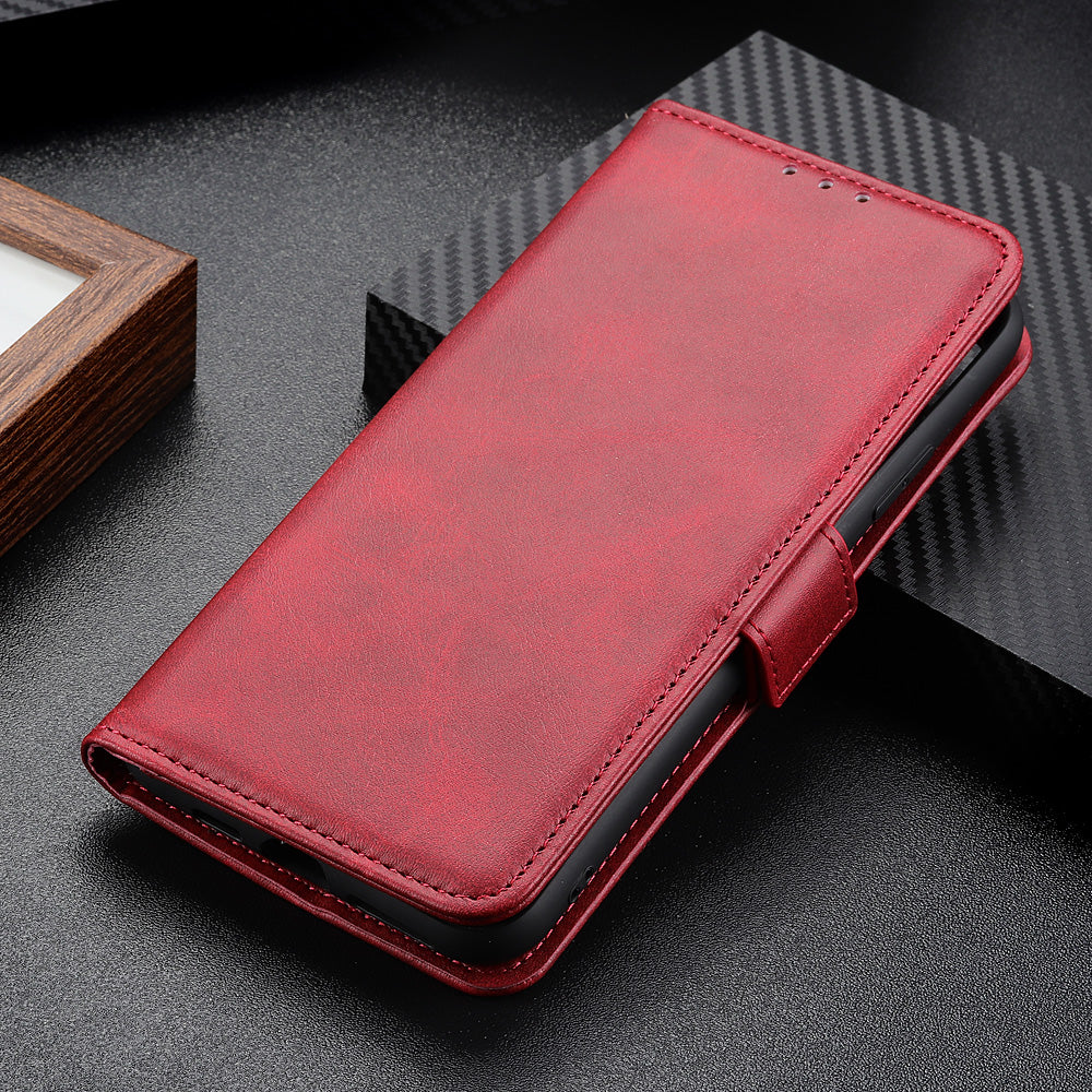 Phone Cover for Nokia C32 Anti-drop Cowhide Texture PU Leather Foldable Stand Wallet Case