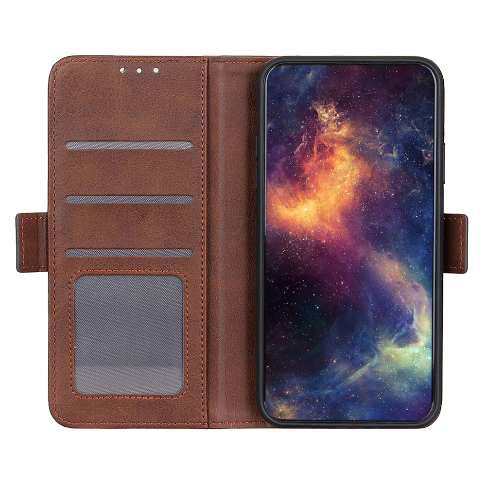 Phone Cover for Nokia C32 Anti-drop Cowhide Texture PU Leather Foldable Stand Wallet Case