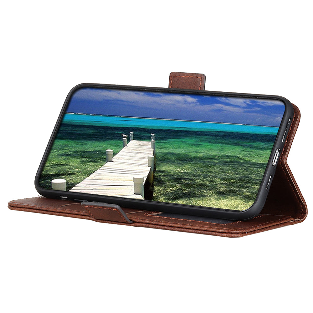 Phone Cover for Nokia C32 Anti-drop Cowhide Texture PU Leather Foldable Stand Wallet Case