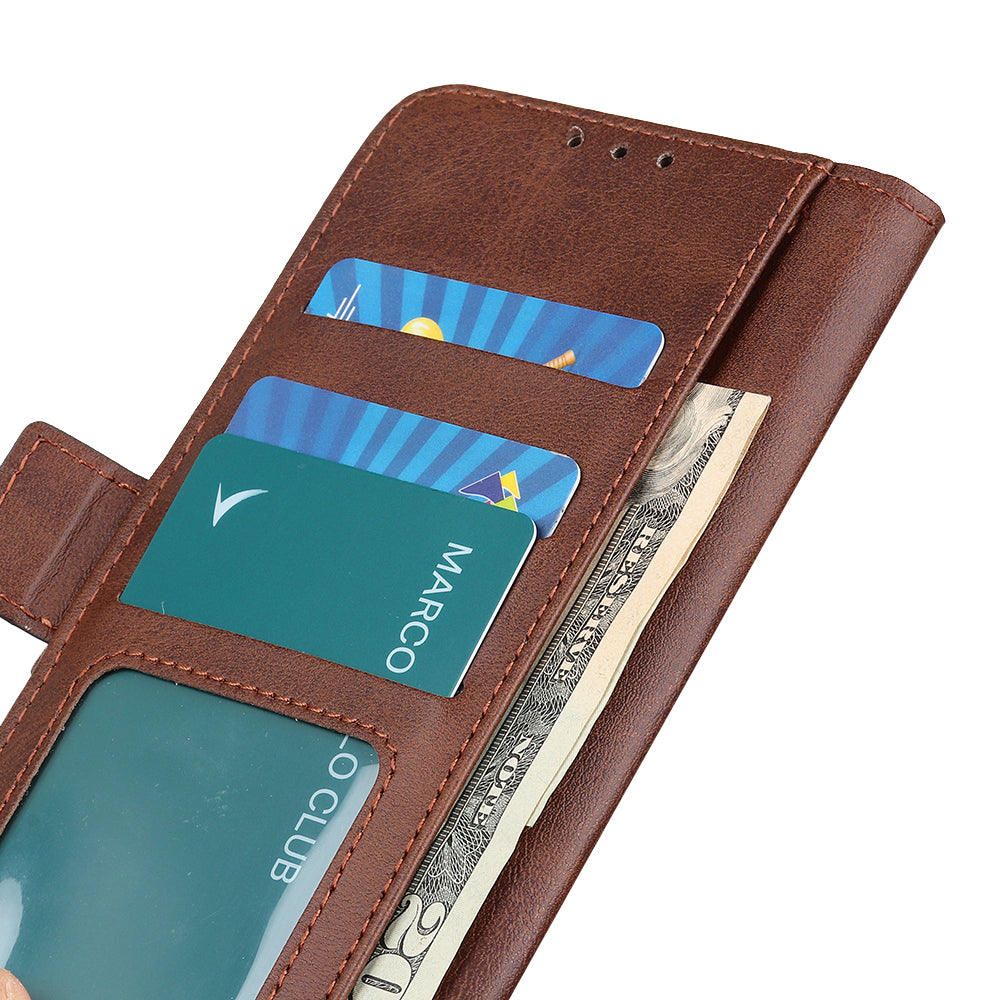 Phone Cover for Nokia C32 Anti-drop Cowhide Texture PU Leather Foldable Stand Wallet Case