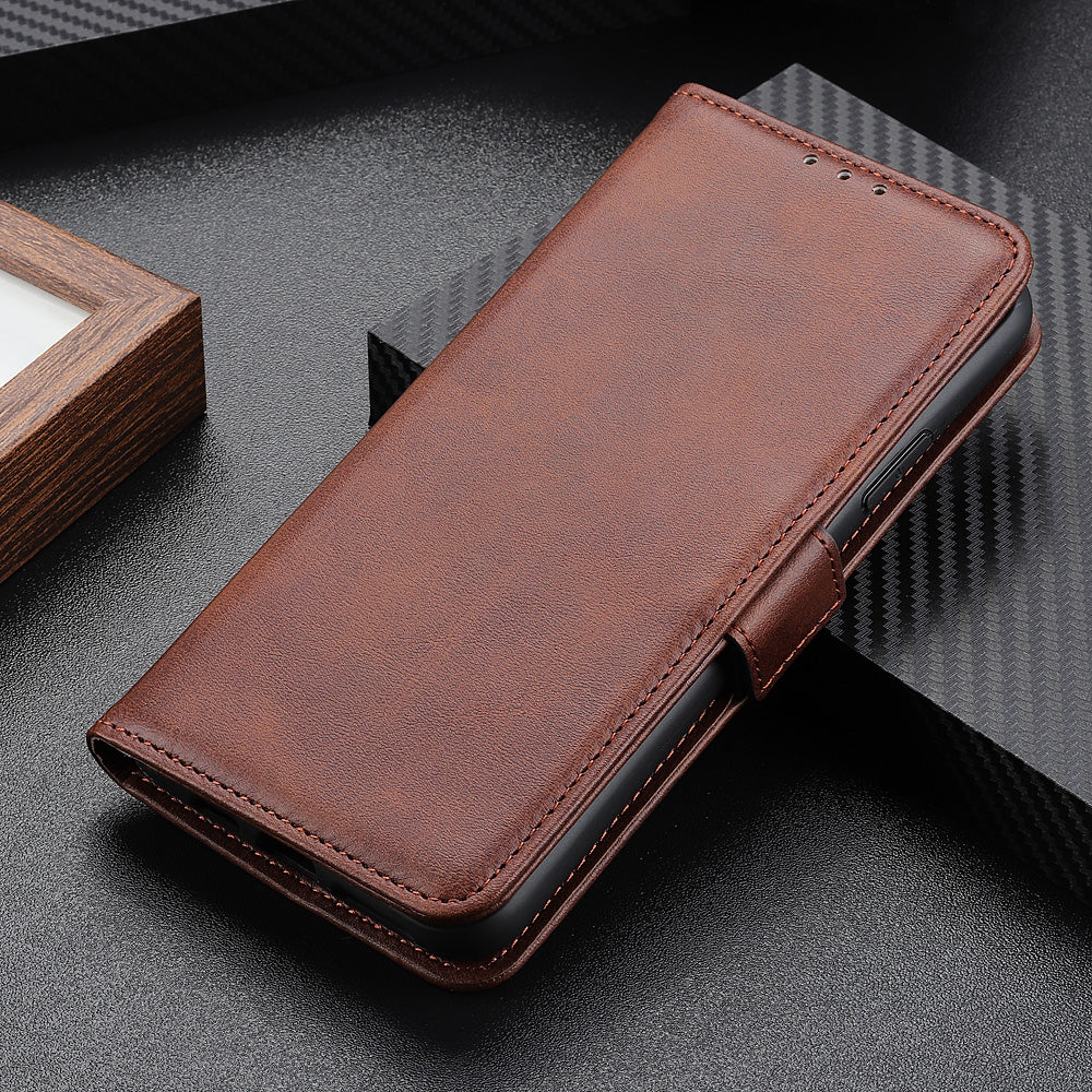 Phone Cover for Nokia C32 Anti-drop Cowhide Texture PU Leather Foldable Stand Wallet Case