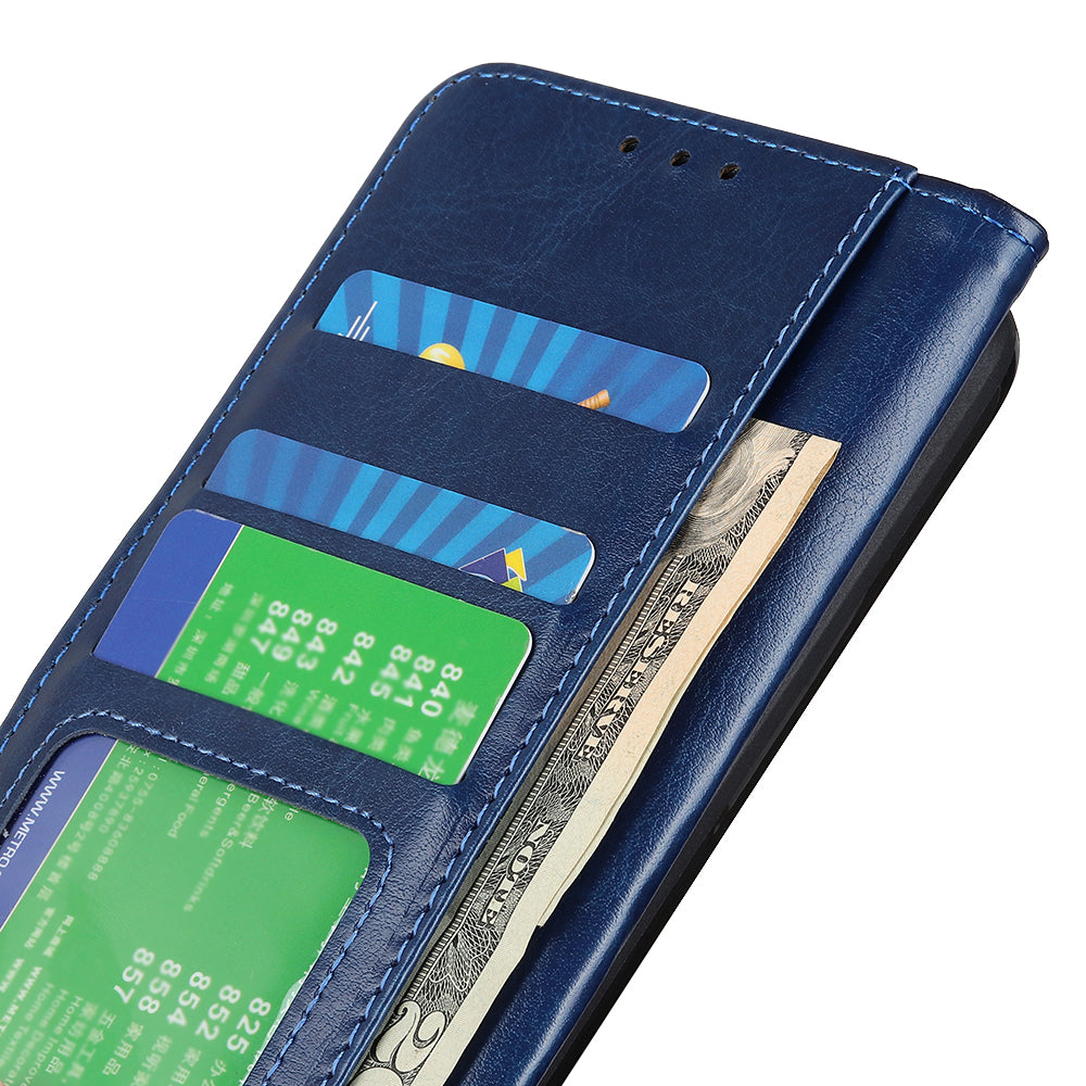Phone Wallet Case for Nokia C32 Magnetic Clasp Crazy Horse Texture Stand PU Leather Cover